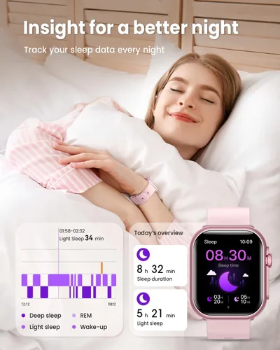 Vista 5 de Relojes inteligentes para mujer Fitness Tracker 1.85 "Smartwatch con 30 días+duración de la batería marcarespuesta llamada llamada sueño ritmo