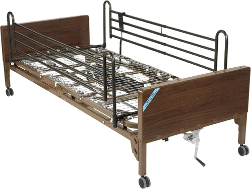Vista 5 de Drive Medical Ultra Light Plus - Cama baja totalmente eléctrica, marrón, rieles completos y colchón de resortes interiores, 36 pulgadas