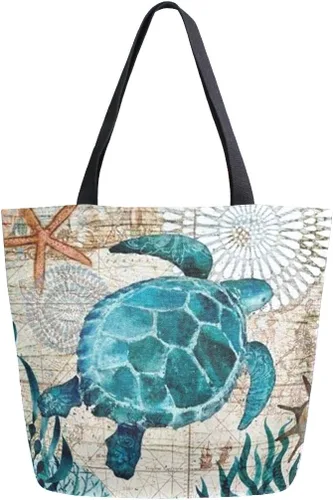 Vista 24 de Naanle Bolsa de lona para mujer, bolso de hombro casual con hoja de palma, reutilizable, multiusos, resistente, para compras, comestibles, algodón