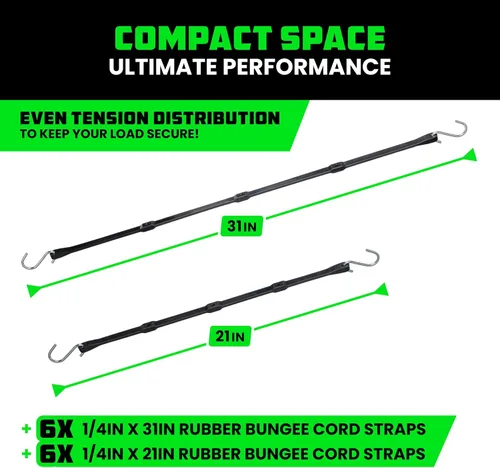 Vista 6 de Correas elásticas de goma Rhino USA resistentes para exteriores con ganchos ajustables (paquete de 12) Correas variadas resistentes al clima