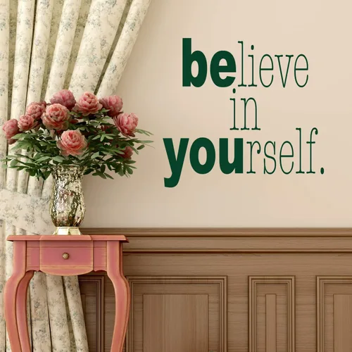 Vista 8 de Believe in Yourself Wall Decal Inspirational Life Quote Vinyl Decor Lettering for Home, School Classroom, or Office Black, Brown, Red, Yellow
