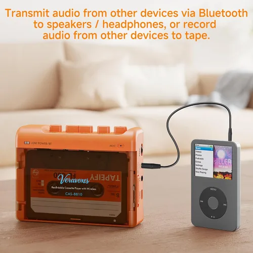Vista 3 de Grabador portátil del reproductor de cinta de casete Bluetooth Naranja