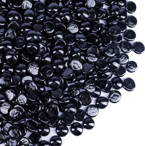 Galashield Mármoles de vidrio plano negro para jarrones, piedras preciosas de vidrio de piedra negra, relleno de jarrón (1 libra, aproximadamente