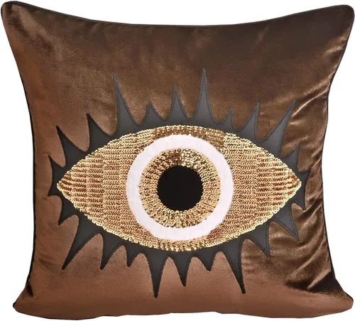 Vista 9 de Funda de almohada decorativa con patrón de mal de ojo para sofá, funda de cojín de terciopelo beige, funda de almohada única para decoración