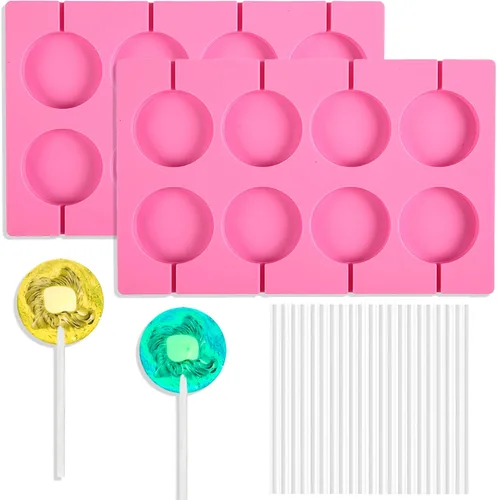 Vista 8 de Moldes de silicona para paletas de 12 eslabones, moldes grandes de 8 capacidades, moldes redondos de chocolate duro con 20 palitos de ventosa