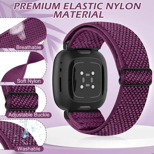 Vista 3 de Bandas elásticas compatibles con Fitbit Versa 4/Versa 3/Sense 2/Sense, correas de repuesto deportivas de nailon ajustables para mujeres y hombres