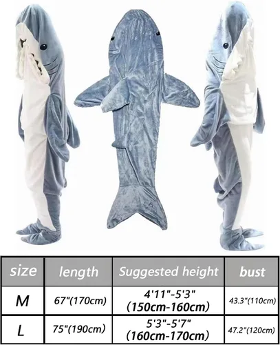 Vista 2 de Shark Blanket Shark Blanket Hoodie Onesie for Adults and Kids, Flannel Wearable Sleeping Bag Sleeping Blanket