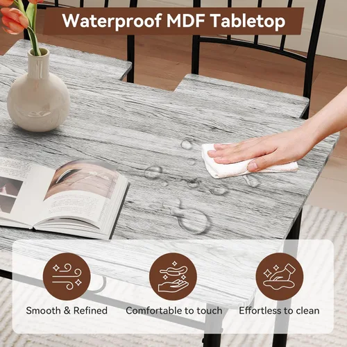 Vista 4 de Juego de mesa y sillas de comedor para cocina Vipbear para 4, juego de mesa de cocina de 5 piezas, juegos de mesa para comedor, juego de mesa