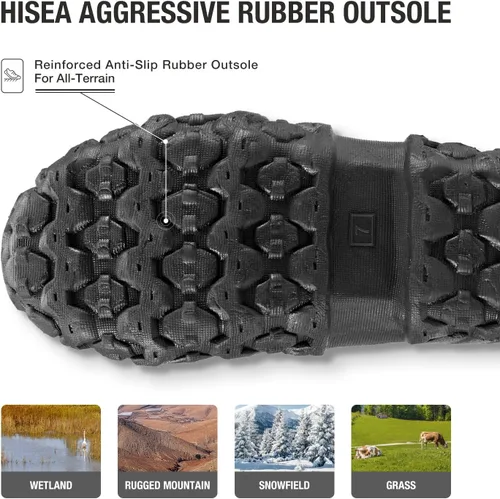 Vista 5 de HISEA Botas de lluvia para hombre, botas de goma de neopreno, impermeables, aisladas, botas de barro, unisex, zapatos de jardín de altura media