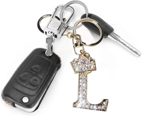 Vista 5 de Letter Keychain for Women,Initial Letter Keychain with Rhinestone,A-Z Alphabet Keyrings Metal Letter Keychain