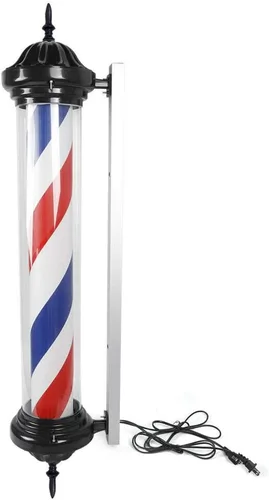Vista 7 de Barber Shop - Lámpara de poste de rayas LED giratorias, lámpara clásica de barbería, letrero de rayas giratorias rojas, blancas y azules, ABS+hierro