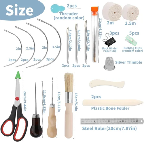 Vista 2 de Kit de encuadernación de libros de 41 piezas, 3 piezas de plegadera de hueso, marcador de papel, herramienta para plegar papel, kit de herramientas