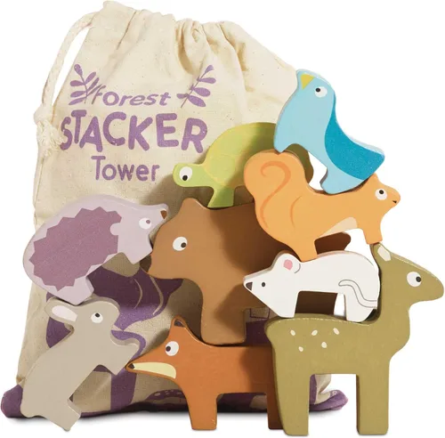 Le Toy Van - Rompecabezas de madera Petilou Forest Stacker y bolsa de juguete educativo para actividades de equilibrio | Gran regalo para niños y