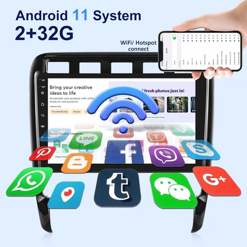 Vista 3 de 2G+32G Radio de coche para Porsche Cayenne 2003-2010, pantalla táctil de 9 pulgadas Android 11 estéreo de coche, Apple CarplayAndroid Auto1080PHi-Fi