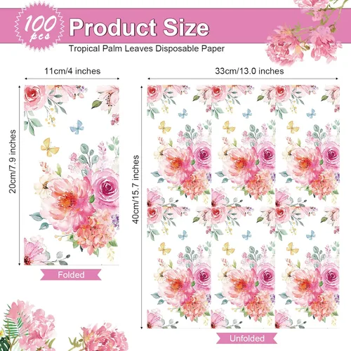 Vista 2 de Tatuo 100 servilletas florales de 3 capas de acuarela para cena, servilletas de papel desechables decorativas para bodas, cumpleaños, baby shower