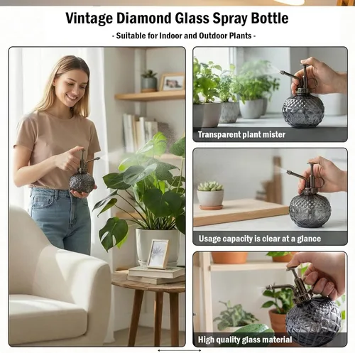 Vista 3 de OFFIDIX Plant Mister, Botella de spray de vidrio vintage, Flor Mister 300ML Botella pequeña de riego con bomba de plástico en la parte superior