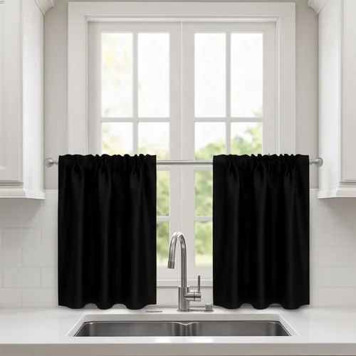 Vista 51 de Aquazolax Half Window Curtains 24 Inch Length, 28" Wide Rod Pocket Small Window Treatment for Kitchen, Bathroom, Camper, Beige, 2 Panels Set