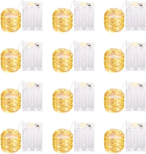 Yiaht Paquete de 12 Luces de Hadas LED a Pilas con Temporizador, Luces de Cadena Impermeables de Alambre Plateado de 14 Pies, 40 LED Centelleantes