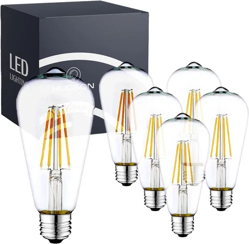 Vista 10 de Hudson Bulb Co. Bombillas LED Edison vintage, 6 W, base E26/E27, regulable equivalente a 60 W, luces blancas de luz diurna de 4000 K, estilo ST58