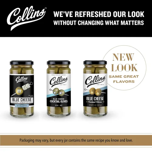 Vista 5 de Collins Colossal Martini - Aceitunas de pimiento Guarnición prémium para cócteles, martinis y ensaladas, bandejas de aperitivos, embutidos, platos