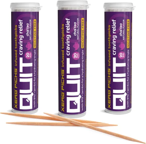 Vista 15 de Xero Picks Palillos de dientes con sabor para ayudar a dejar de fumar - Libre de nicotina - 60 palillos (3 paquetes) (Frambuesa) Sin OMG, Kosher