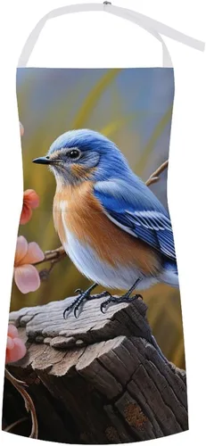 Personalized Eastern Bluebird Adult Apron, Kitchen Cooking Aprons for Woman Man, Adjustable Bib Apron with Pocket for Baking, BBQ Crafting Outdoors,