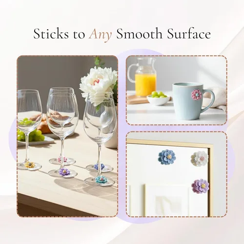 Vista 5 de Fount & Haven Dijes para copa de vino, paquete de 8 marcadores de copa de vino con ventosa para copas de tallo y copas sin tallo, marcadores