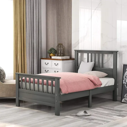 Vista 18 de SOFTSEA Cama de madera de tamaño individual con cajones de almacenamiento, marco de cama de madera maciza moderna de mediados de siglo con cabecero