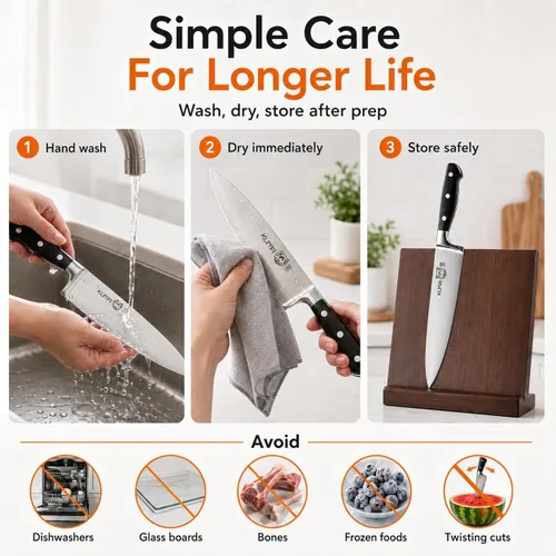 Vista 5 de KUMA Cuchillo de chef multiusos (juego de 3) – Cuchillo de chef afilado fuera de la caja – Cuchillo de chef de 8 pulgadas para tallar, cortar