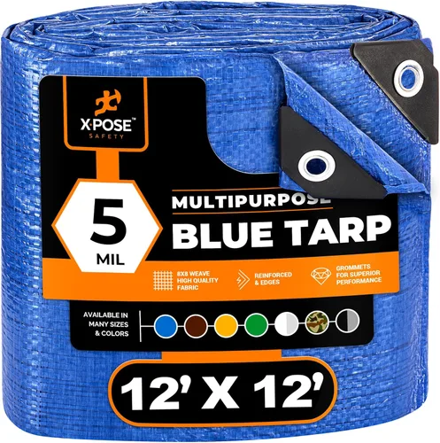 Vista 161 de Xpose Safety - Lona de polietileno ligera azul – Funda protectora multiusos, paño de goteo – duradero, impermeable, resistente a la intemperie