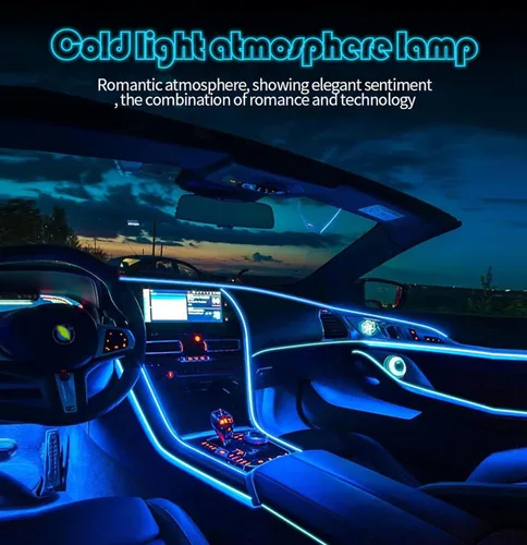 Vista 2 de Luces de alambre EL para coche, tira de luces LED de neón, luces de interior y exterior para coche, cable frío 12V para decoración interior de coche