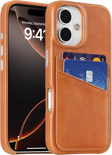 Vista 32 de LUCKYCOIN Funda de piel 100% auténtica tipo cartera para iPhone 13, diseño delgado con tarjetero y funda protectora a prueba de golpes, forro