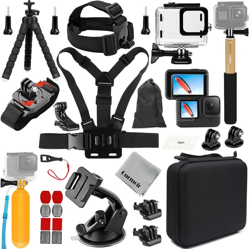 Gurmoir Kit de accesorios con funda impermeable para GoPro Hero 11/Hero 10/Hero 9 negro, juego de accesorios de video para cámara de acción esencial