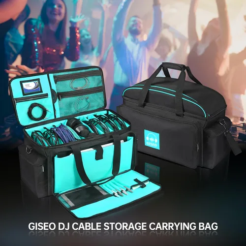 Vista 5 de Bolsa de DJ para concierto, bolsa de archivo de cable de DJ con parte inferior acolchada desmontable y divisores, bolsa de viaje para cables,
