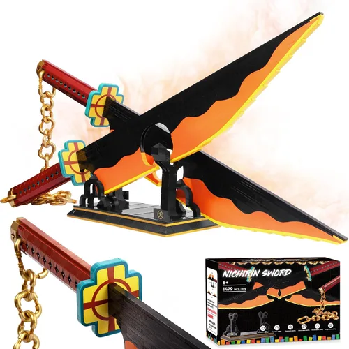 Vista 11 de Set de construcción de espadas, bloque de construcción de espada Zenitsu de 39 pulgadas con vaina y soporte, regalo de katana para niño, 956 piezas