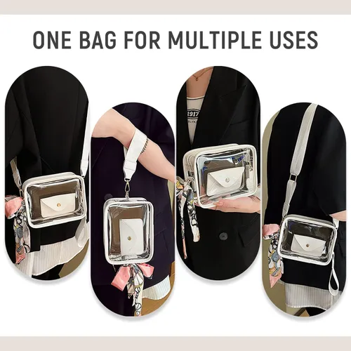 Vista 7 de Pequeña bolsa cruzada transparente para mujer, aprobada para estadios, bolsas transparentes para conciertos, eventos deportivos, festivales