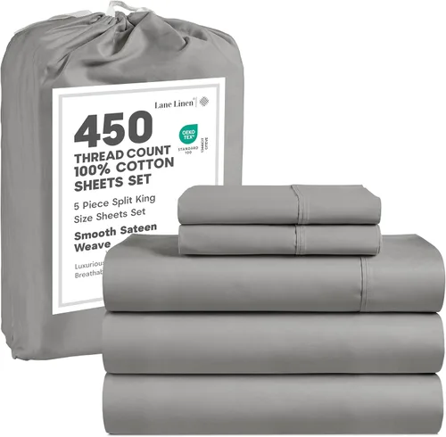 Vista 26 de LANE LINEN - Sábanas tamaño Queen, 450 hilos, 100% algodón, de satén, sábanas refrescantes, suaves y transpirables, con bolsillo profundo, 4 piezas