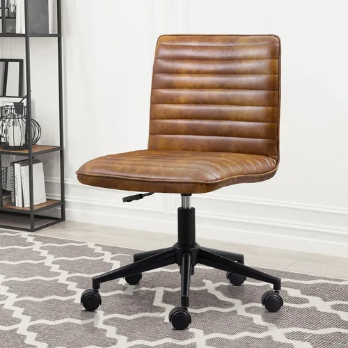 Vista 9 de Furniliving Silla de escritorio de oficina en casa, silla de tocador sin brazos con ruedas de terciopelo suave altura ajustable, cómodas sillas