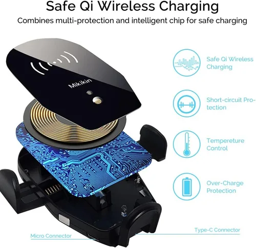 Vista 5 de Wireless Car Charger, Auto-Clamping Car Phone Holder Mount 10W Fast Charging Air Vent Car Charger Compatible with iPhone 16 15 14 13 12 11 Pro Max