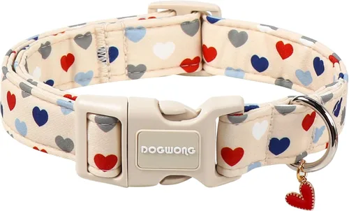 Vista 67 de DOGWONG Collar de algodón y cáñamo para perros, collar rosado resistente ajustable de tela natural suave para mascotas, lindo collar de boda