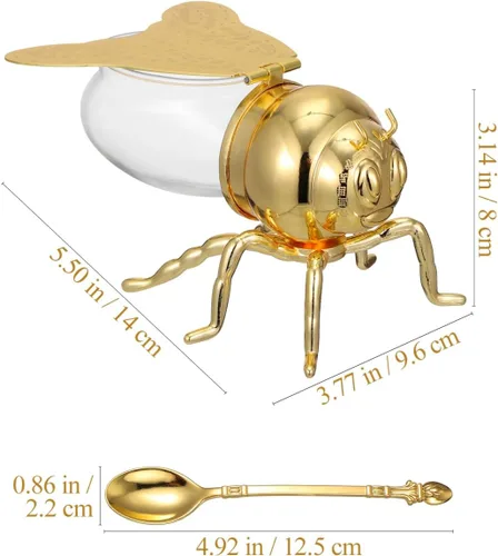 Vista 2 de Luxshiny Tarro de miel de abeja: recipiente de vidrio con cuchara para cocina y hogar, dispensador para tienda de jarabe de mermelada de jalea