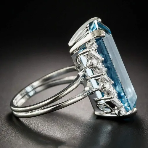 Vista 3 de Anillo de joyería de compromiso para mujer, cuadrado de plata 925, topacio azul cielo, tamaño 6 a 10