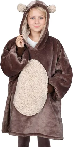 Solaris Manta con Capucha Vestible de Oso Extragrande para Niños, Regalo Cálido y Suave para Niños, Sudadera con Capucha de Forro Polar Sherpa Súper
