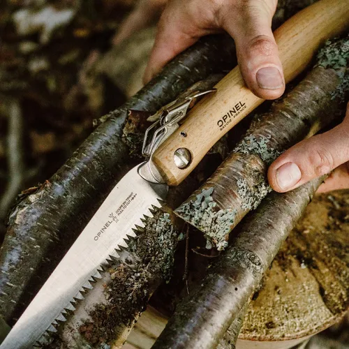 Vista 8 de Opinel Sierra plegable - Sierra plegable de acero al carbono para jardinería y campamento con mango de madera de haya