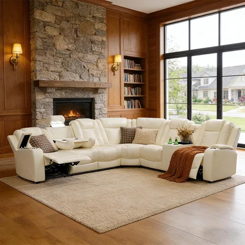 Vista 11 de Juego de sofá seccional reclinable eléctrico, juegos de muebles de sala de estar, sofá seccional de cuero transpirable y sofá biplaza con 4