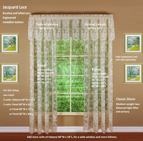 Vista 5 de Today's Curtain Cenefa de cortina de encaje floral con diseño de enredadera, 18", Marfil, 60 ancho x 18 largo