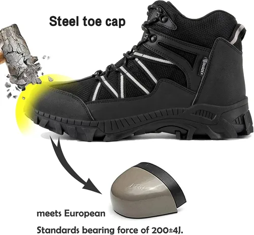 Vista 2 de SUADEX Botas con punta de acero para hombres, botas de seguridad para hombres, botas de trabajo con punta de compuesto para hombres, botas