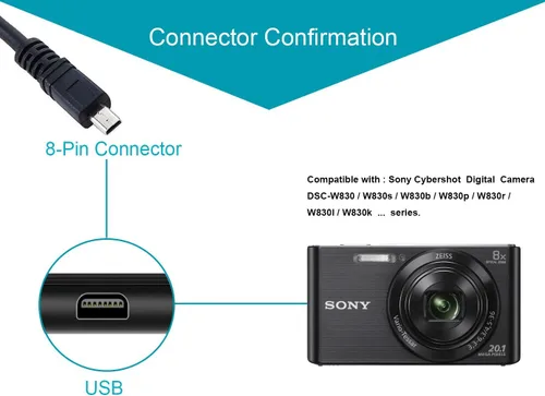Vista 2 de MaxLLTo Cargador de batería USB+Cable de sincronización de datos para cámara Sony Cybershot DSC W830 B/S