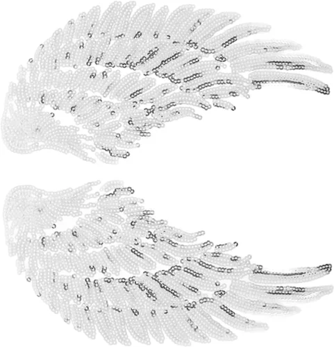 ABOOFAN Angel Wings Sequin Applique Patches Silver Embroidered Fabric DIY Clothing Decoration Sew-on Embellishments for Hats Jackets Crafts