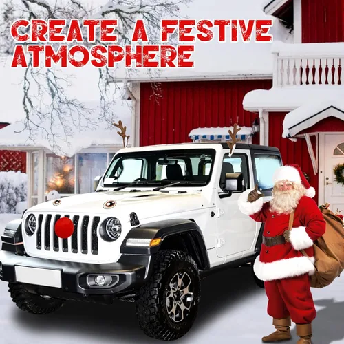 Vista 2 de Nueva cornamenta de reno de automóvil de Navidad con orejas – Lindas decoraciones de reno de rodolfo y nariz roja – La mejor decoración de cuernos